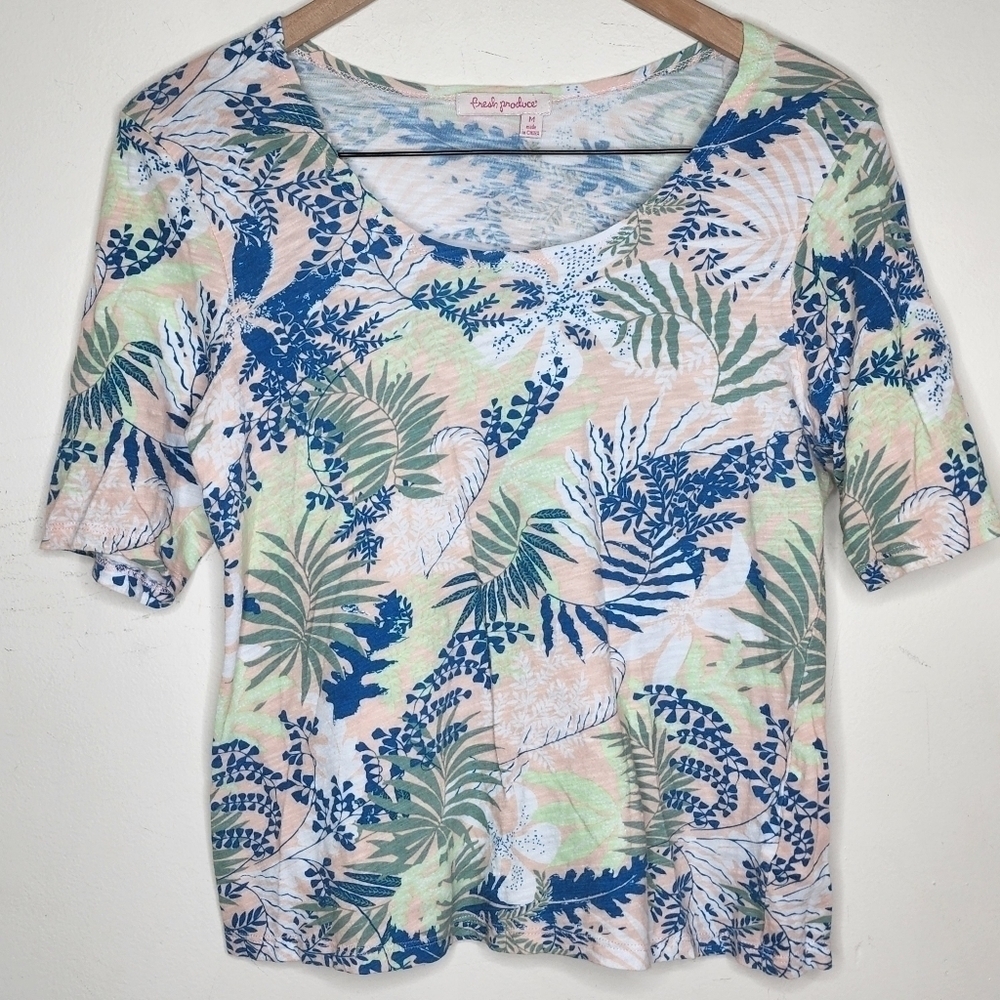 Fresh Produce Botanical Palm Leaves Tropical Short Sleeve Shirt, sz M - Picture 1 of 4